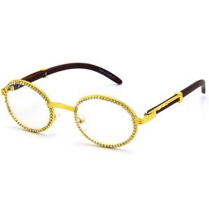 Men's Vintage Retro Gold Clear Lens Wood Frame Hip